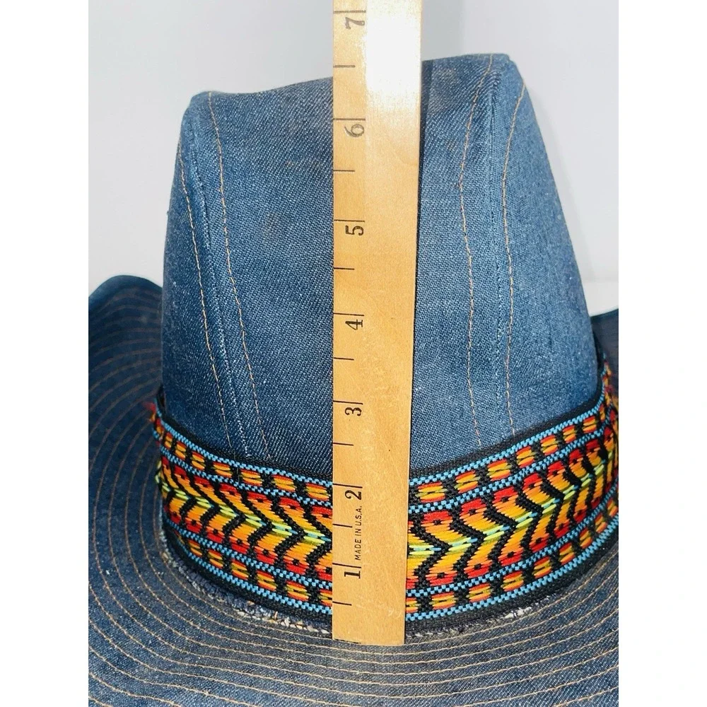 Vintage Resistol Stagecoach Blue Denim Western Cowboy Hat Aztec Band Size 7 3/8